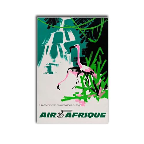 MEIXI MOBILE Peinture sur toile murale vintage Poster de voyage Air Afrique Togo Affiche de voyage Air Afrique Togo Salon Chambre Décoration de la maison Cadre en bois 20,3 x 30,5 cm