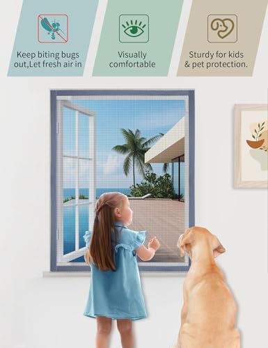 Homealexa Adjustable Window Screen, Max 39"x 59" Thick Self-Adhesive Mosquito Mesh with Reinforced Edge, DIY Temporary Nylon Window Screens Replacement