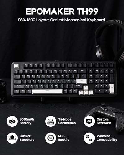 Image of EPOMAKER TH99 Tri-Mode Wireless Mechanical Keyboard with 8000mAh Battery, Hot Swappable Custom RGB Gaming Keyboard with Numpad, Gasket Creamy for PC /Mac /Office (Black, Creamy Jade)