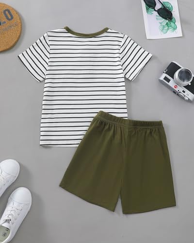 Image of Rosibel Boys' Clothing Sets Crewneck Kids Clothes Striped Button-Up Toddlers Boys Clothes with Pocket Black 6Y