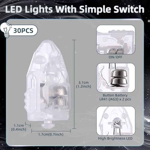 Image of LIHAO 30PCS Mini LED Lights, LED Balloon Light Up Balloons for Party Decorations, Party Lights for Paper Lanterns Birthday Party Wedding Bedroom Halloween Christmas Decoration - White