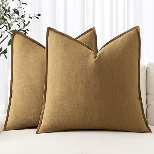 Image of MIULEE Decorative Linen Euro Sham Pillow Covers 26x26 Mustard Yellow Boho Farmhouse Neutral Couch Throw Pillows for Bed Pack of 2 Accent Modern Pillowcase Summer Sofa Livingroom Home Decor
