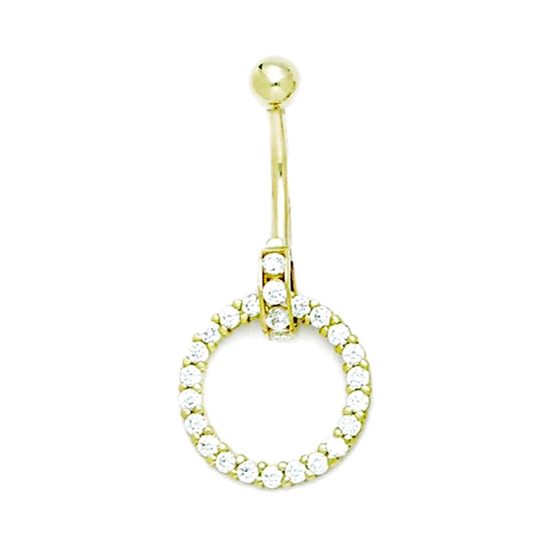 14 Karat Gelbgold Zirkonia künstlicher Diamant 14 Gauge baumelnder Körperschmuck Bauchnabelring Maße 36 x 16 mm Schmuck Geschenke für Frauen, Metall, zirkonia