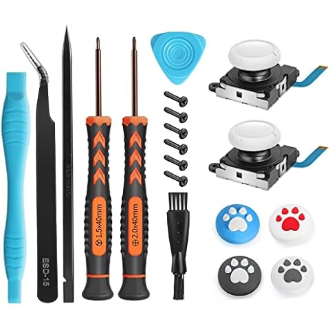 Joystick Replacement for Switch Lite - 19 in 1 OEM Analog Stick Thumbstick Parts Repair Tool Kit Accessories with Y00 Triwing Screwdriver, Thumb Caps, Tweezers for OLED JoyCon Joy Con Controller Cover
