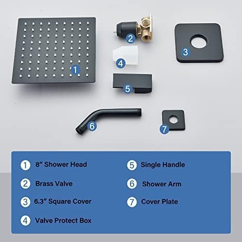 Shower Systems Black Shower Faucet Set Complete with 8" Rainfall Square Shower Head, Single Handle Shower Fixtures, Shower Trim Kit with Brass Rough-in Shower Valve, Shower Head and Faucet Set - Image 7