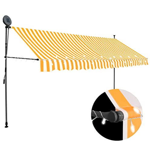 vidaXL Markise Einziehbar Handbetrieben mit LED Wasserabweisend Klemmmarkise Balkonmarkise Sonnenschutz Terrasse Balkon Garten 400cm Weiß Orange