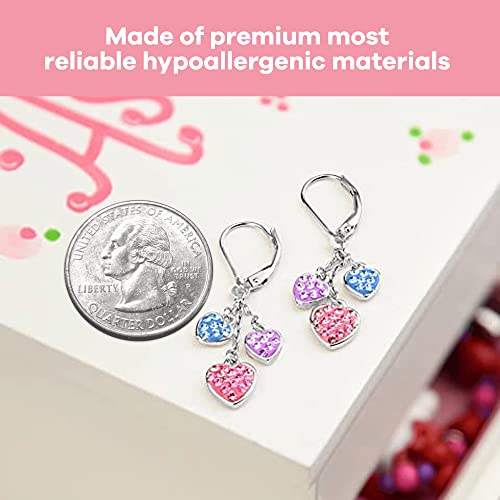 Kids Hoop Earrings, Heart Earrings for Girls, Hypoallergenic Jewelry with 925 Silver Leverbacks in White or Yellow Gold Tone, Earrings with 3 Mini Hearts & Crystals, Small Earring with Hoops for Kids4