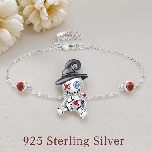 Voodoo Doll Bracelet 925 Sterling Silver Gothic Adjustable Bracelet Voodoo Doll Jewelry for Her Women Halloween Christmas Anniversary Birthday 5