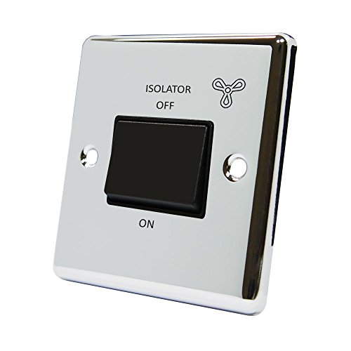 AET CPCFANBL 10 A 3 Pole Classical Chrome Polished Fan Isolator with Black Insert Plastic Rocker Switch