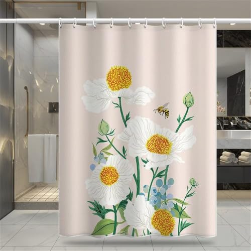 Rideau douche esthétique tissu polyester lesté style fleur d'abeille - 4