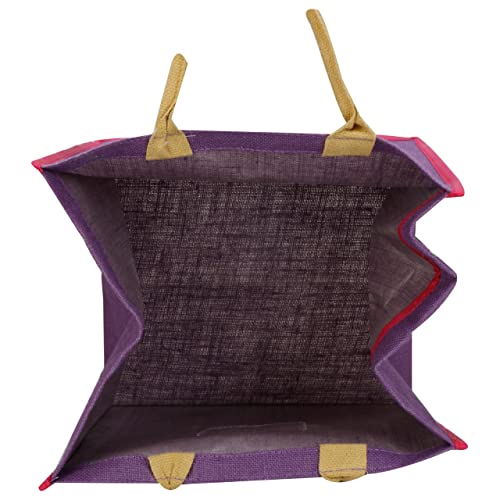 Image of DOUBLE R BAGS Reusable Jute Gift Bag with Cotton Handle for Shopping, Wedding, Return Gifts & Birthday Party, Purple, Pack of 1