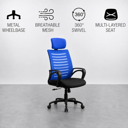 Image of CELLBELL Desire C104 Mesh High Back Ergonomic Office Chair - Adjustable Seat Height, Sturdy Metal Base, Revolving Study & Computer Chair for Work from Home, Blue