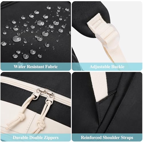 MOMUVO School Backpack Teens,Girls Backpack Womens Laptop Bookbag Cute Schoolbag with USB for Student, 15.6 inch, Beige Black4