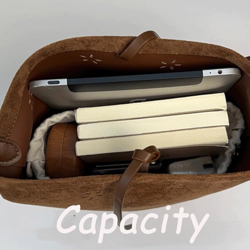 Slouchy Shoulder Bag Suede Hobo Bucket Bag for Women Retro Flower Laser Cut Boho Slouchy Shoulder Handbag with Beaded Charm3