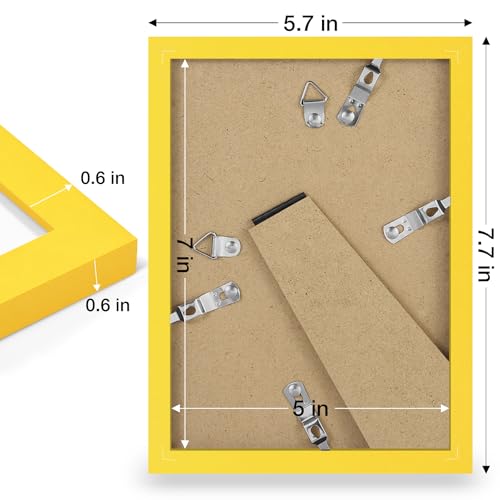 decorUhome 5x7 Picture Frame, Display Pictures 4x6 with Mat or 5x7 without Mat, Wall & Tabletop Display Photo Frame, Yellow, 1 Pack