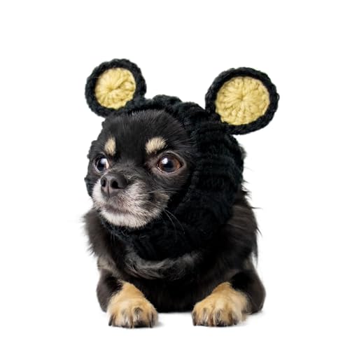 Zoo Snoods Black Bear Costume - Warm Knit Dog Snood Wrap for Pets, Neck Ear Cover Protection, Halloween Winter (Small)