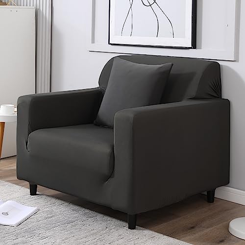 Image of HOKIPO Elastic Stretchable Single Seater Sofa Cover, Dark Grey (AR-4277-E21)