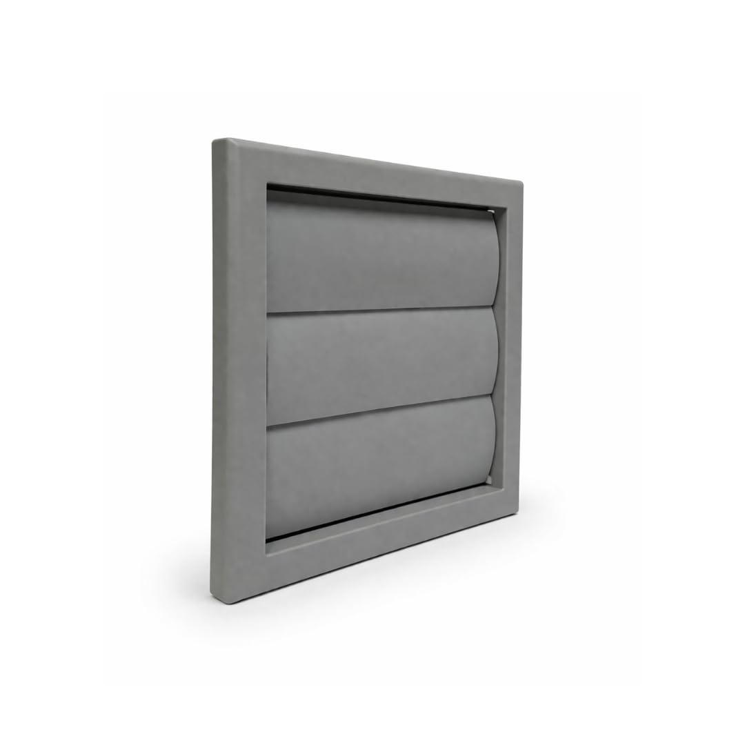 Fantronix Grey Gravity Shutter Vent – 100 mm (4”) Rear Spigot, 155 x 155 mm External Wall Vent Cover for Bathroom & Kitchen Extractor Fans