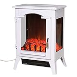 HOMCOM 750W/1500W Electric Fireplace Heater, Freestanding Fireplace Stove with Realistic LED Faux Flame Effect, White