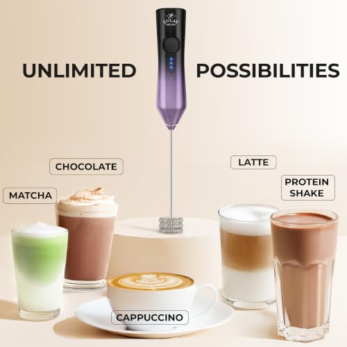 Image of Zulay Kitchen Rechargeable Milk Frother Handheld - Frother Wand, Drink Mixer, Electric Whisk Frother, for Cappuccinos, Matcha & Protein Powder - Dynamic Triple Whisk, 3 Speed 500mAh Galaxy
