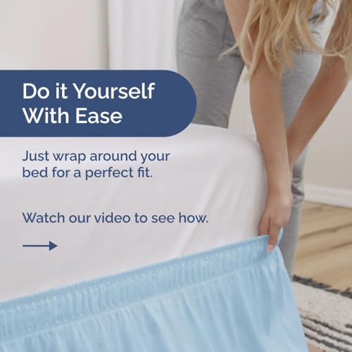 Image of Bed Skirt - Wrap Around Dust Ruffle Bed Frame Cover with Easy Fit Elastic Strap, Double Size 18 Inch Inch Drop, Microfiber Pleated, Machine Washable | Light Blue, (72inchx72inch)