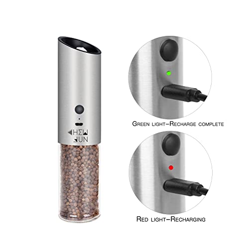Usb Rechargeable Electric Gravity Salt And Pepper Grinder Set With Adjustable Coarseness Automatic Pepper And Salt Mill With White Led Light,One Hand Operated,Brushed Stainless Steel By Chew Fun #TOP1