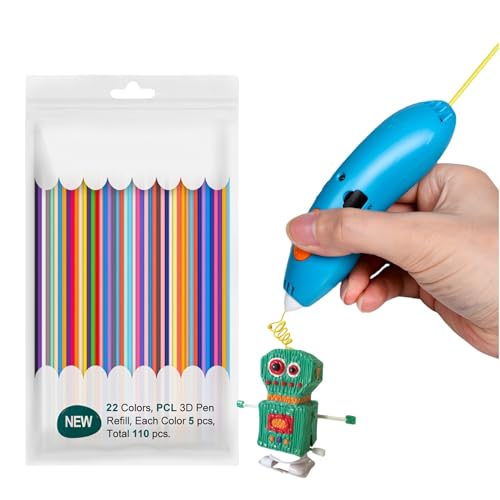 3D Pen Filament Refill PLA 2.5mm, 22 Colors, 3D Pens Filament for Kids and Adults, 3D Art Drawing Pen Filament Compatible with Most 3D Printing Pens, Each Color 15cm x 5pc, Total 110pcs