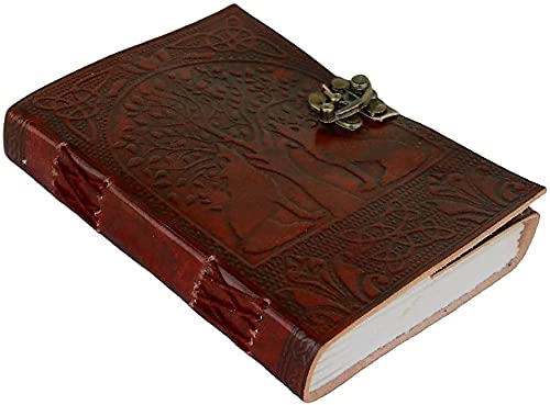 Tuzech Tree Of Life With Wolves Vintage Book Of Shadows Handmade Leather Journal Diary Hocus Pocus Notebook Seven Chakra Gift For Men Women Him Her With Leather Bound 7X5 Inches #TOP3