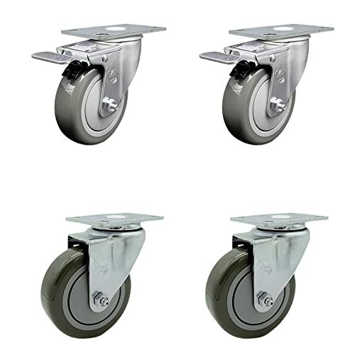 Stainless Steel Polyurethane Swivel Top Plate Caster Set of 4 w/4