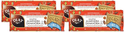 DIAT Radisson - Galletas con Almendras y Zanahoria | Vegan y Bajas en Sal | Enriquecidas con Vitaminas | Galletas multivitaminadas (Paquete de 4)