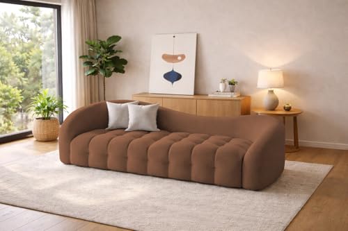 Image of Casaliving Ariana Modern Premium Boucle Fabric Sofa, Upholstered 3 Seater Sofa Set for Living Room, (Brown Colour) Premium Boucle Fabric Sofa