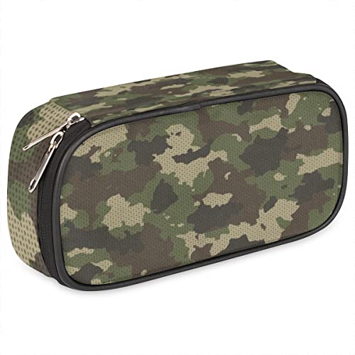 Image of Pardick Green Camouflage Big Capacity Pencil Pen Case Camo Print Large Pencil Pouch with Zipper Compartments Pencil Bag for Boys Girls Adults Student Office School Supplies