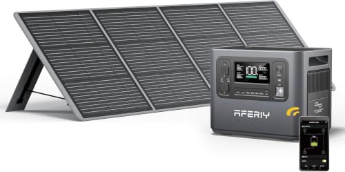 AFERIY Generatore solare 2400 W con pannello solare da 200 W, stazione di alimentazione portatile da 2048 Wh (picco da 4800 W), batteria LiFePO4, 220 V-240 V, pannello solare pieghevole con USB, IP65