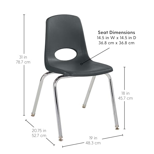 Image of FDP 18 inch School Stack Chair,Stacking Student Seat with Chromed Steel Legs and Swivel Glides for Classroom, Homeschool or Office - Black, 11561-BK