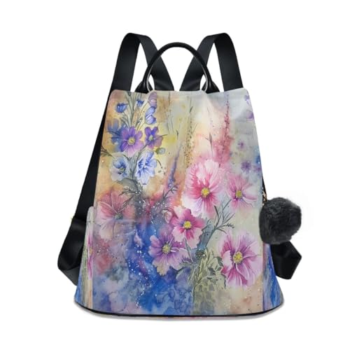 Image of Summer Floral Purple Women Backpack Purse Anti-theft Casual Shoulder Bag Fashion Ladies Bags