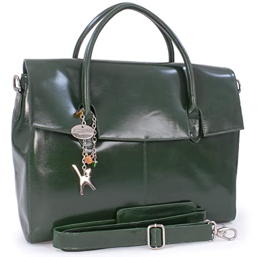Catwalk Collection Handbags - Damen Leder Laptoptasche 17 Zoll - Arbeitstasche Extra Groß - Aktentasche mit Schultergurt - Helena - Grün