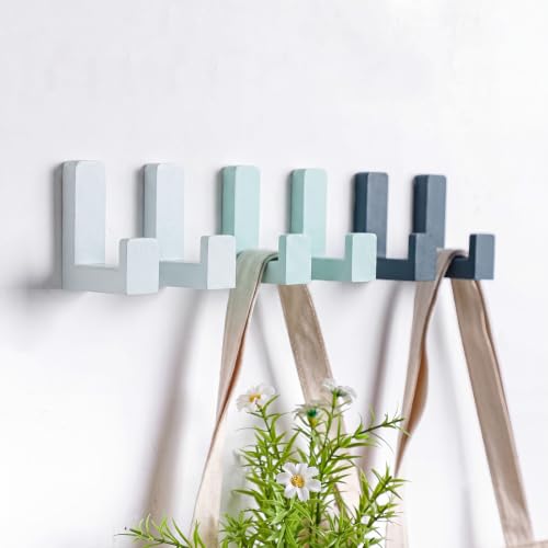 Teenyyou 6 Pcs Cute Kids Wall Hooks Adhesive for Backpack White，Mint，Blue