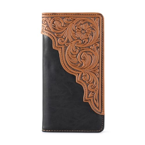 Montana West Western Wallet for Men Long Bifold Wallet with Card Slots RFID Blocking Cowboy Vintage Checkbook Wallet Gift for Men