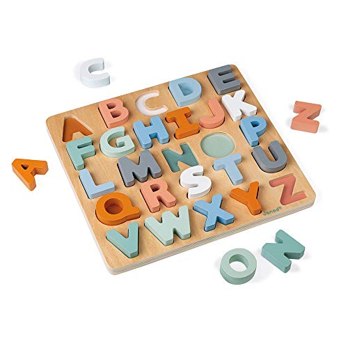 Image of Janod Sweet Cocoon Wooden Alphabet Learning Puzzle with ABC Letters and Chalkboard - Ages 2+ - J04412