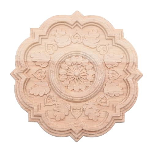 ZONADAH Apliques redondos de madera tallada de 5.9 pulgadas para manualidades, decoración de puerta, decoración de pared para armarios, ventanas, espejos, muebles de cama