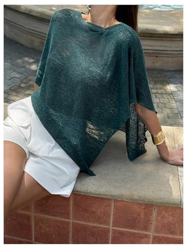 Floerns Women's Sheer Knit Poncho Shrug Shawls Lightweight Wraps Asymmetrical Sweater4