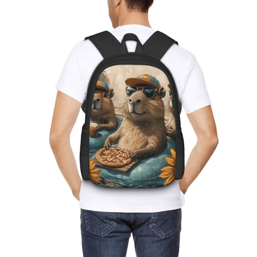 Image of Cute Capybara Print Backpack For Men Women Lightweight Daypack For Daily Commutes Business Travel Hiking