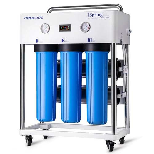 iSpring CRO2000 5-Stage Tankless Commercial Reverse Osmosis Drinking Water Filtration System w/Pumps, Pressure Gauges, and Freestanding Stainless Steel Bracket, for Restaurants and Small Businesses iSpring CRO2000 5-Stage Tankless Commercial Reverse Osmosis Drinking Water Filtration System w/Pumps, Pressure Gauges, and Freestanding Stainless Steel Bracket, for Restaurants and Small Businesses