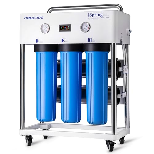 iSpring CRO2000 5-Stage Tankless Commercial Reverse Osmosis Drinking Water Filtration System w/Pumps, Pressure Gauges, and Freestanding Stainless Steel Bracket, for Restaurants and Small Businesses