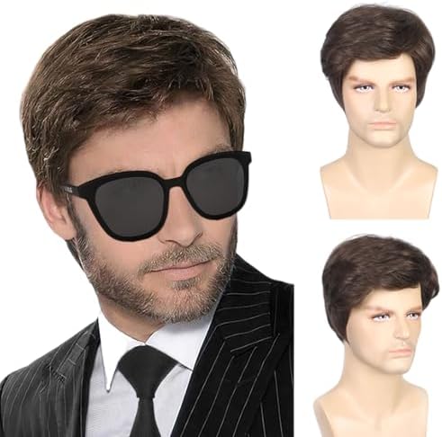 Parrucca Uomo Stile Anni 70 - Onde Naturali Marrone, Per Halloween E Cosplay - Foto 9