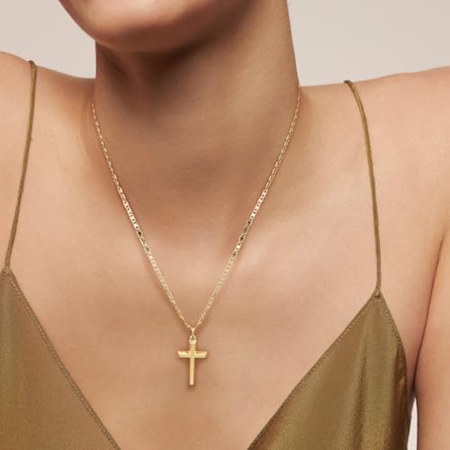 14k Gold Cross Necklace for Women Gold Cross Pendant Figaro Chain Mariner Masculine Appeal 19 INCH3