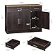 Shintenchi Modern Farmhouse Sideboard Buffet Cabinet,Barn Doors Buffet Cabinet with 2 Drawers & 3 Doors,Wood Coffee Bar Cabinet with Adjustable Shelf for Kitchen Living Room,Brown
