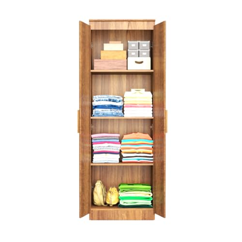 Image of Amazon Brand - Solimo Duo XS Engineered Wood 2 Door Wardrobe for Bedroom | Compact Clothes Storage Cabinet with Multiple Shelves | Space Saving Cupboard | 1 Year Warranty - Leon Teak