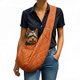 SUSU PET CO. Small Dog Carrier Sling – Copper Brown Hands‑Free 2‑in‑1 Cross‑Body & Handheld Pet Sling for Small Toy Dogs up to 3-8 lb, Parachute‑Grade Rip‑Stop Nylon, Padded Strap & Safety Tether