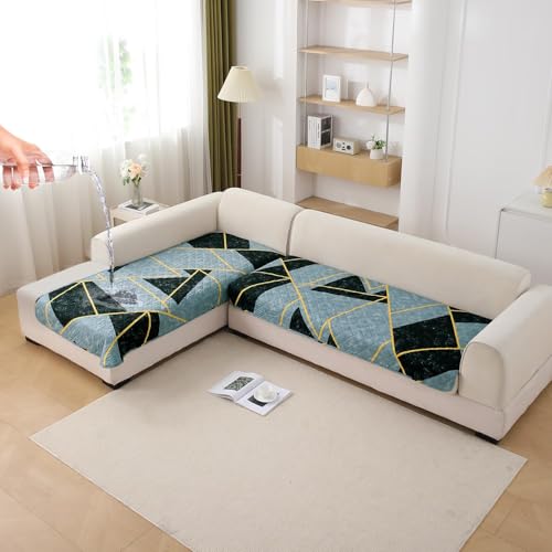 Image of HOKIPO 'Elira Series' Printed Water Repellent + Waterproof Quick Dry L Shape (3+2 Seater) Sofa Seat Cover Mat, Multicolor Abstract Geometry (NEW-AR-5249-C10 + NEW-AR-5246-C10)